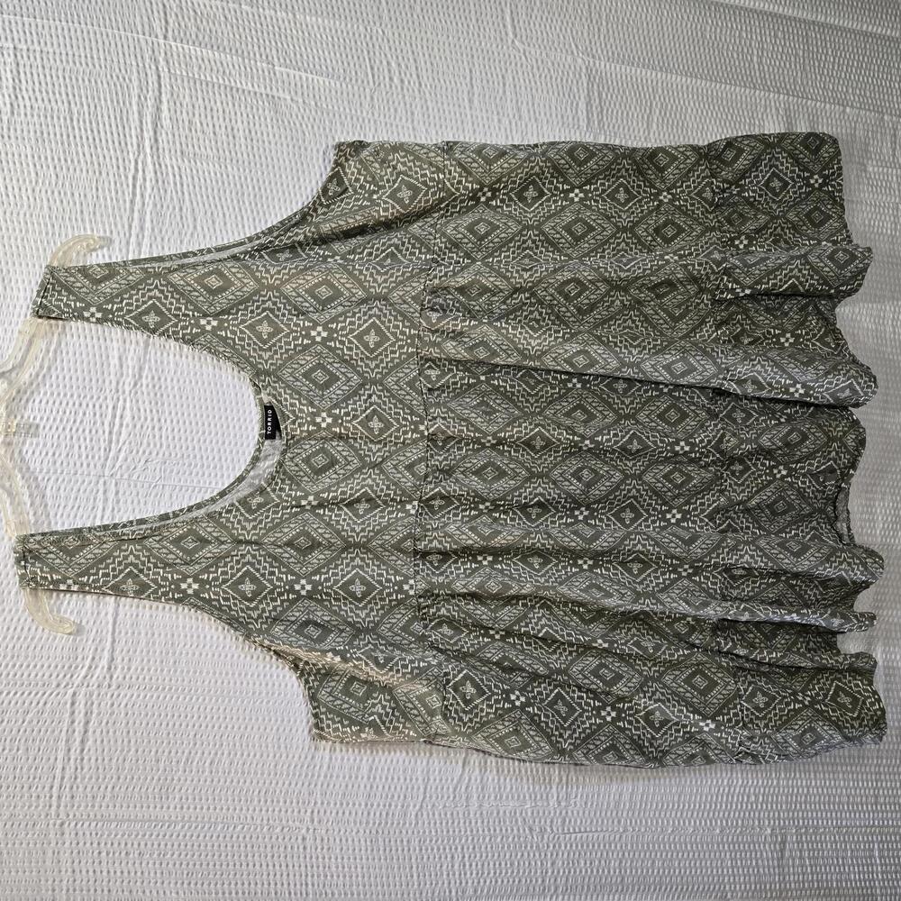 Torrid Green Geometric Pattern Sleeveless Tiered Minidress Size 5 (5XL or 28)